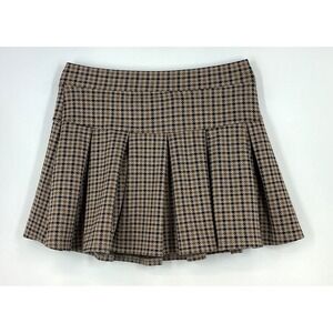 American Eagle Pleated Mini Skirt Skort Brown Houndstooth Academia Old Money